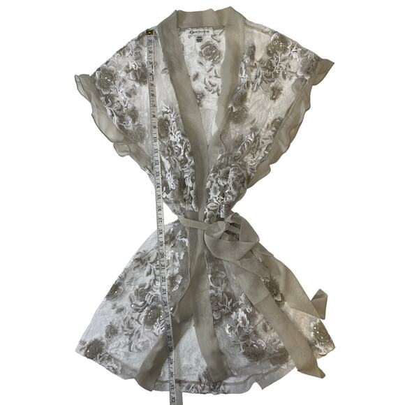 Rya Collection Charming Sheer Floral Mini Beige Ivory Robe Cover Up Size XS - Picture 9 of 14
